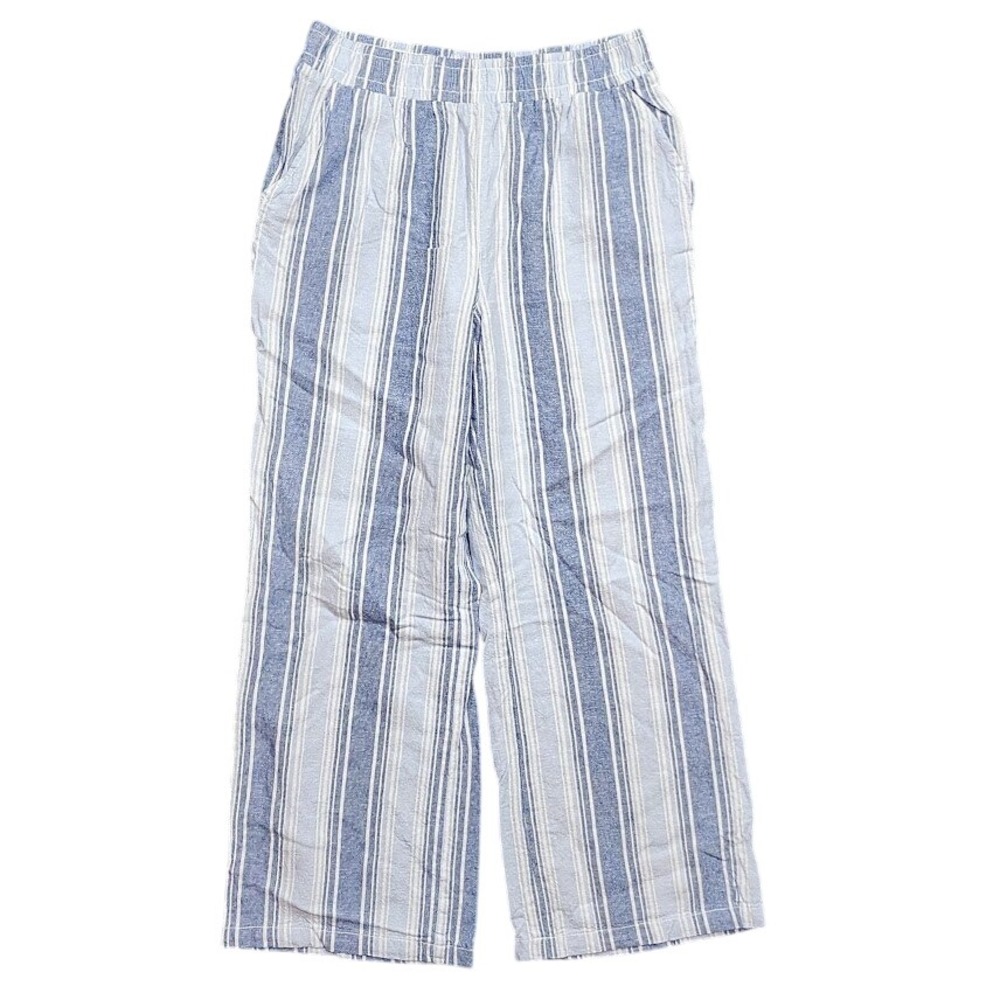 Briggs Striped Wide Leg Linen‎ Blend Pants Size 10 Blue White Casual